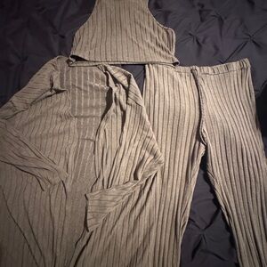 SHEIN Ribbed Knit Jumpsuit in Olive